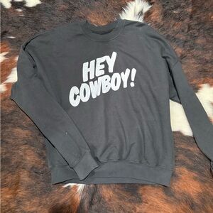 Hey Cowboy! Black Graphic Crewneck Sweatshirt